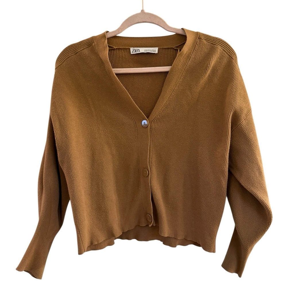 Zara Soft Mustard Knit Ribbed Button Down Cardigan Size M